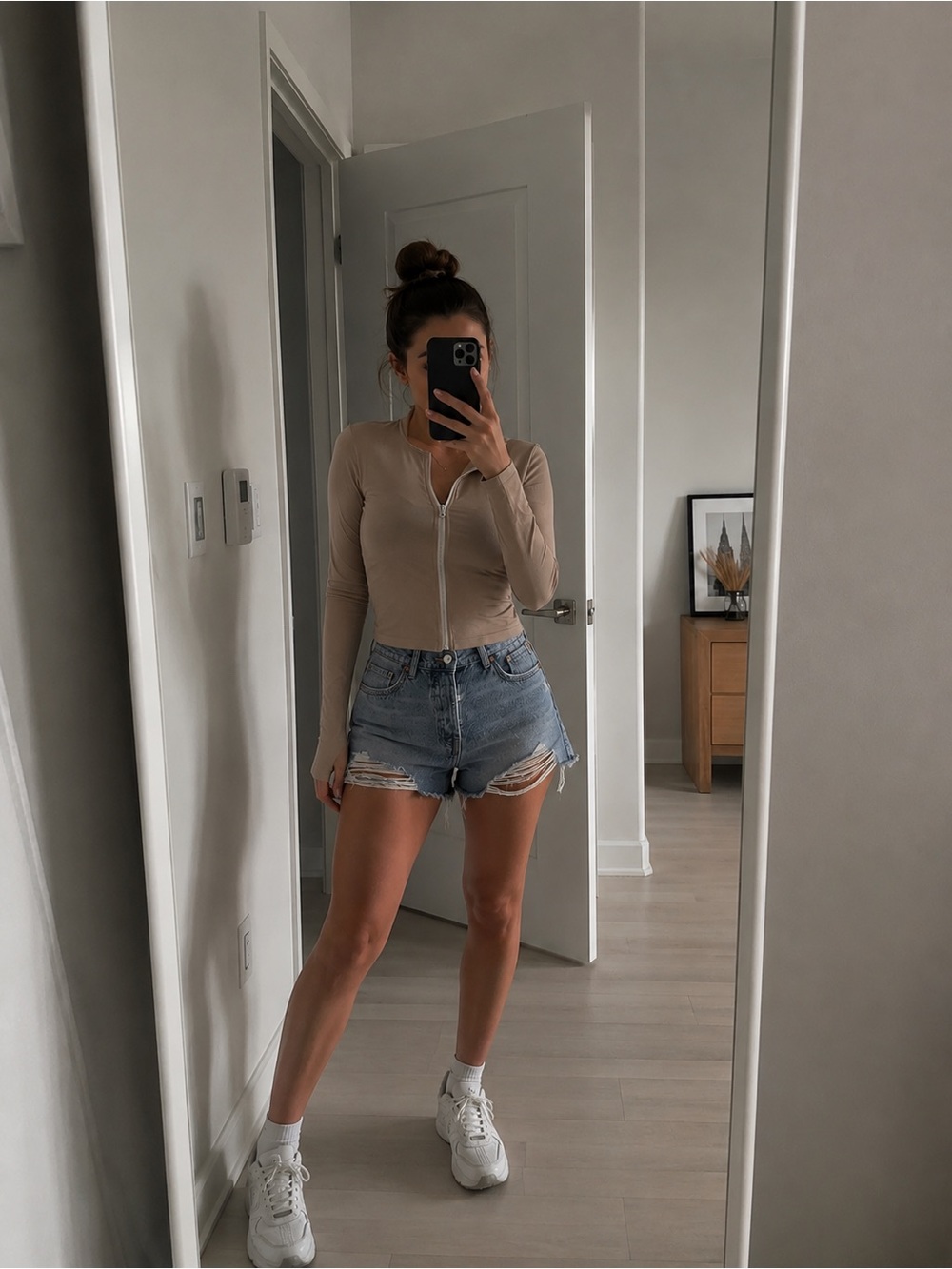 ZARA Distressed Button-Front Light Blue Denim Shorts